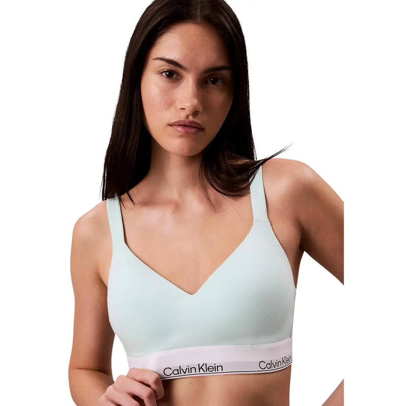 Hellblauer Calvin Klein Damen-Lift-Bralette mit weißem Baumwoll-Modal-Stretchband und Markenlogo