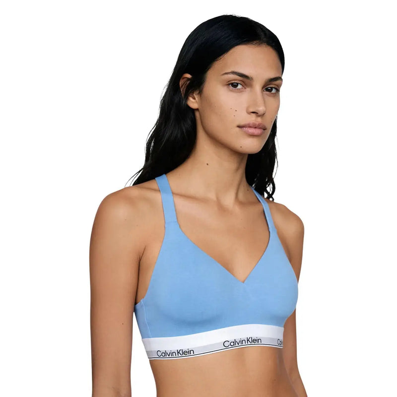 Hellblau Calvin Klein Damen-Lift-Bralette mit weißem Logoband aus Baumwoll-Modal-Stretchgewebe