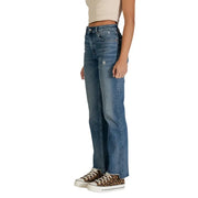 Calvin Klein women light blue high-rise denim jeans with straight-leg cut and subtle distressing details