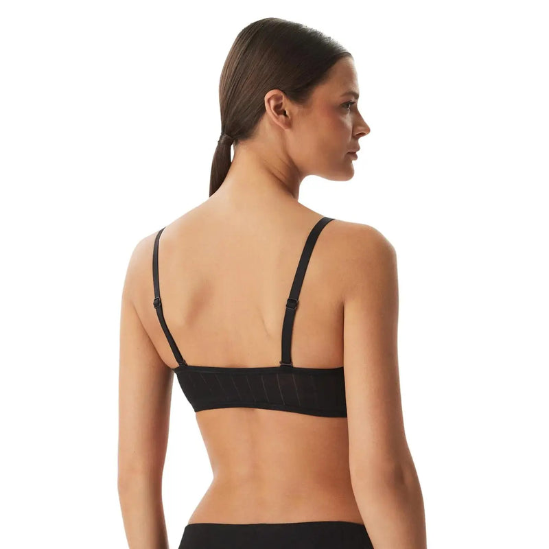 Calvin Klein Schwarzer, leicht gefütterter Bandeau-BH aus Baumwolle für Damen mit dünnen, verstellbaren Trägern und glattem, dehnbarem Material.