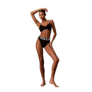 Schwarzes, leicht gefüttertes Bralette- und Bikini-Set von Calvin Klein mit weißem Logo-Besatz aus Polyester für Damen