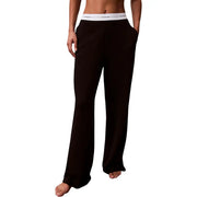 Schwarze Calvin Klein Damen-Jerseyhose aus Baumwolle mit weitem Bein und weißem Gummibund mit Markenlogo