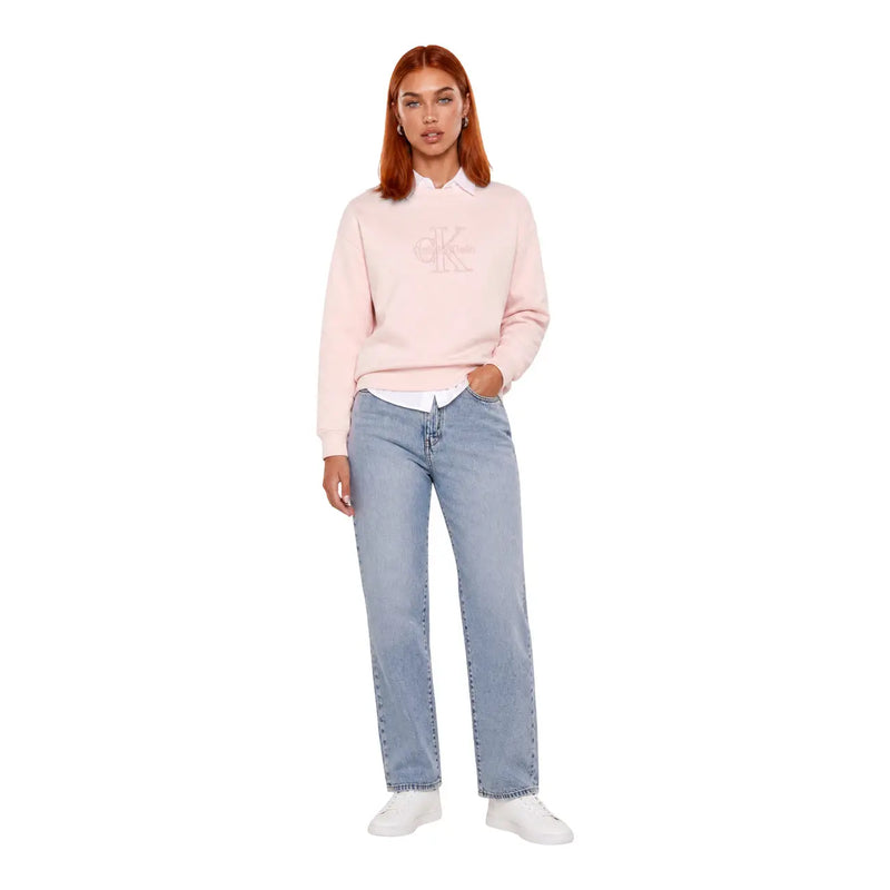 Calvin Klein women pink cotton sweatshirt with subtle embroidered logo on the chest for casual wear