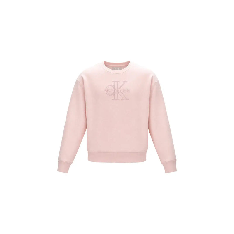 A soft pink calvin klein women cotton sweatshirt with subtle embroidered ck logo on the chest
