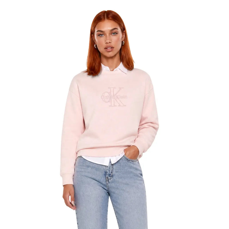 Calvin Klein women pink cotton sweatshirt with a soft texture and subtle embroidered logo on the chest