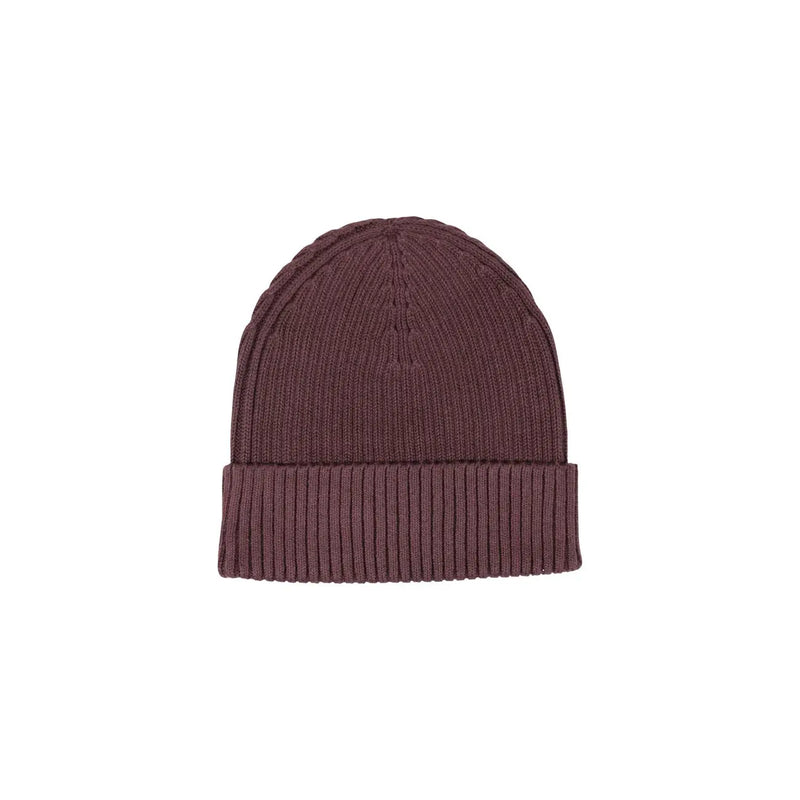 Calvin Klein women purple rib cotton beanie with a ribbed texture and folded cuff for cold weather wear