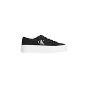 Calvin Klein women sneakers black organic cotton low-top with white platform sole and contrasting white ck logo on side