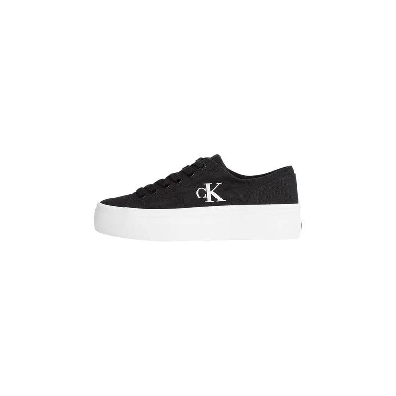 Calvin Klein women sneakers black organic cotton low-top with white platform sole and white ck logo on side