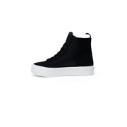 Calvin Klein women sneakers black textile high-top with white platform sole and black laces size 4
