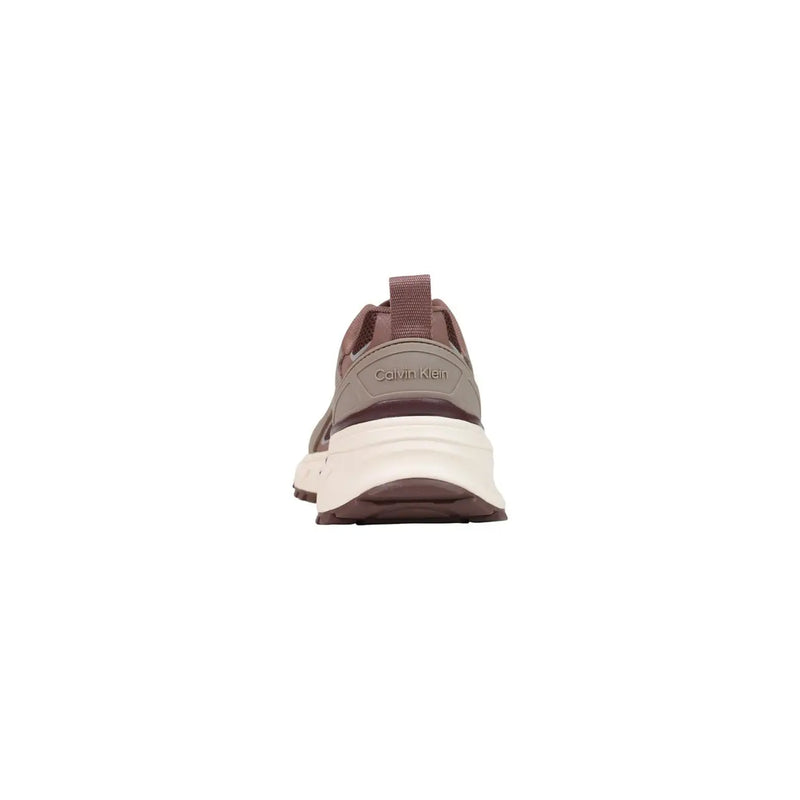 Calvin Klein women sneakers in brown geometric polyester with a chunky white midsole and brown rubber outsole