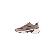 Calvin Klein women sneakers brown with mesh panels suede overlays and thick white rubber sole in geometric polyester