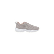 Calvin Klein women sneakers grey synthetic lace up with gray suede upper white chunky sole and subtle pink lining