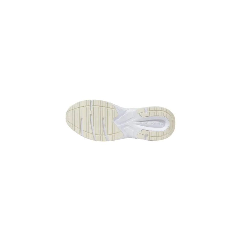 Calvin Klein women sneakers grey synthetic lace-up with cream-colored upper, white midsole, and textured rubber outsole