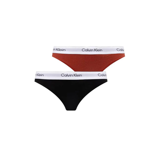 Calvin Klein women thong 2pk white cotton modal underwear with classic black and terracotta briefs featuring white waistband branding