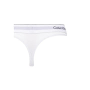 Calvin Klein Damen-Tanga, 2er-Pack, weiße Baumwoll-Modal-Unterwäsche mit grauem Gummibund und schwarzem Logo, Vorderansicht