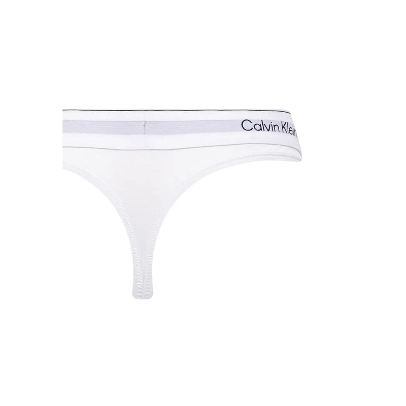 Calvin Klein Damen-Tanga, 2er-Pack, weiße Baumwoll-Modal-Unterwäsche mit grauem Gummibund und schwarzem Logo, Vorderansicht