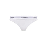 Calvin Klein Damen-Tanga, 2er-Pack, weiße Baumwoll-Modal-Unterwäsche mit grauem Bund und schwarzem Logo-Schriftzug