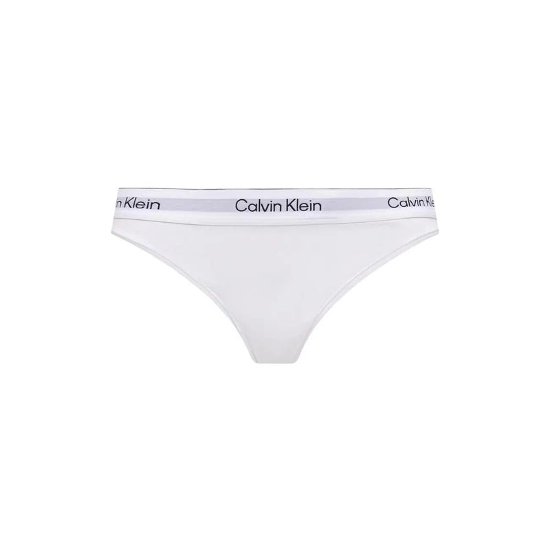 Calvin Klein Damen-Tanga, 2er-Pack, weiße Baumwoll-Modal-Unterwäsche mit grauem Bund und schwarzem Logo-Schriftzug