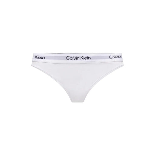 Calvin Klein Damen-Tanga, 2er-Pack, weiße Baumwoll-Modal-Unterwäsche mit grauem Bund und schwarzem Logo-Schriftzug