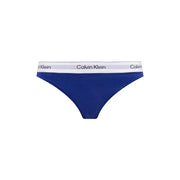 Calvin Klein Damen-Tanga, 2er-Pack, aus weißem Baumwoll-Modal mit marineblauem Slip und weißem elastischem Bund mit Logo