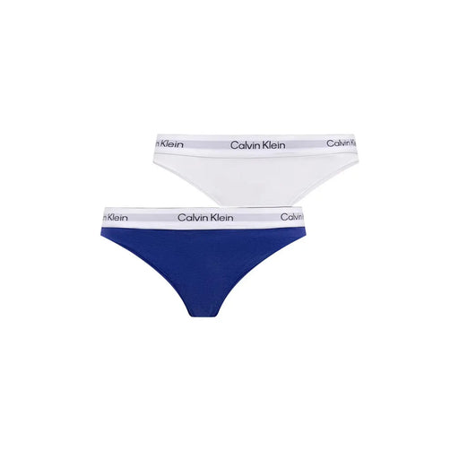 Calvin Klein Damen-Tanga, 2er-Pack, weiße Baumwoll-Modal-Unterwäsche mit weißem und marineblauem Slip und Markenbund