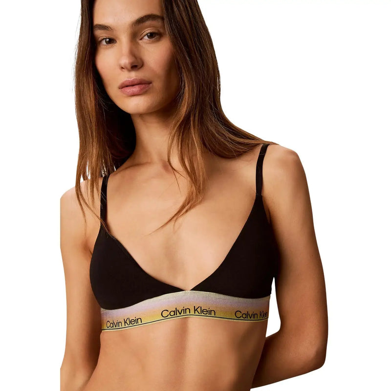 Schwarz Calvin Klein Leicht gefütterter Triangel-BH mit charakteristischem gold-weißem Logo-Gummiband aus Baumwollmaterial