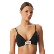 Schwarz Calvin Klein Leicht gefütterter Triangel-BH mit dünnen Trägern und weißem Logo-Patch aus Baumwollstoff