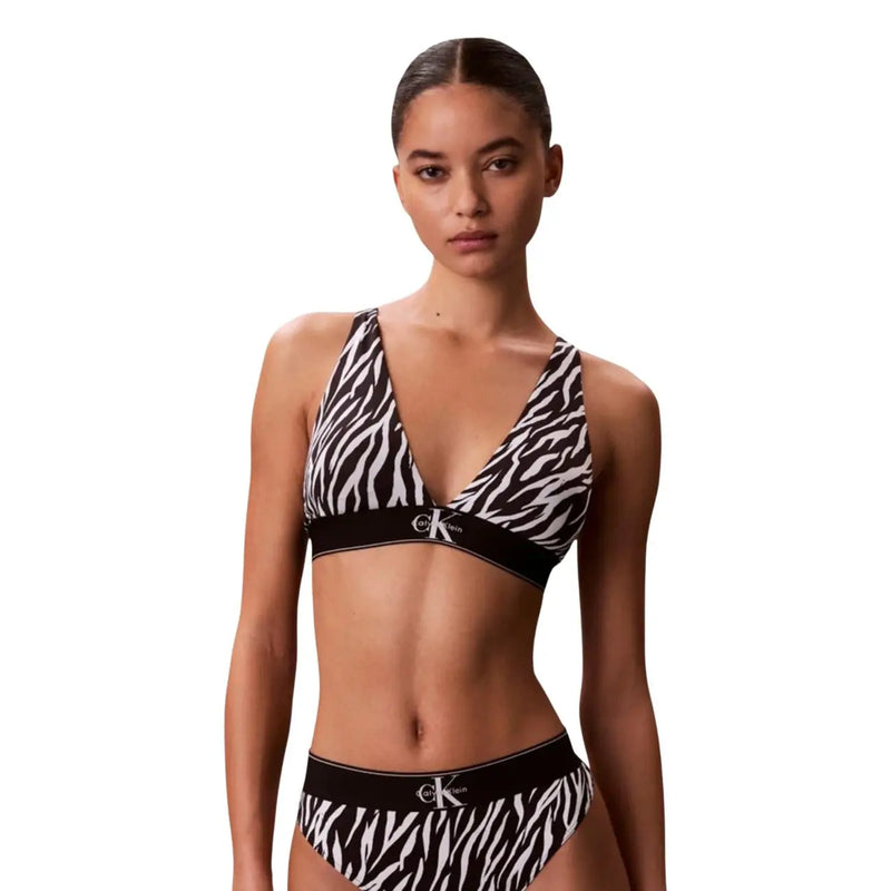 Schwarz-weißes Zebramuster Calvin Klein Leicht gefüttertes Triangel-Bikini-Set aus weißer Baumwolle für Damenunterwäsche