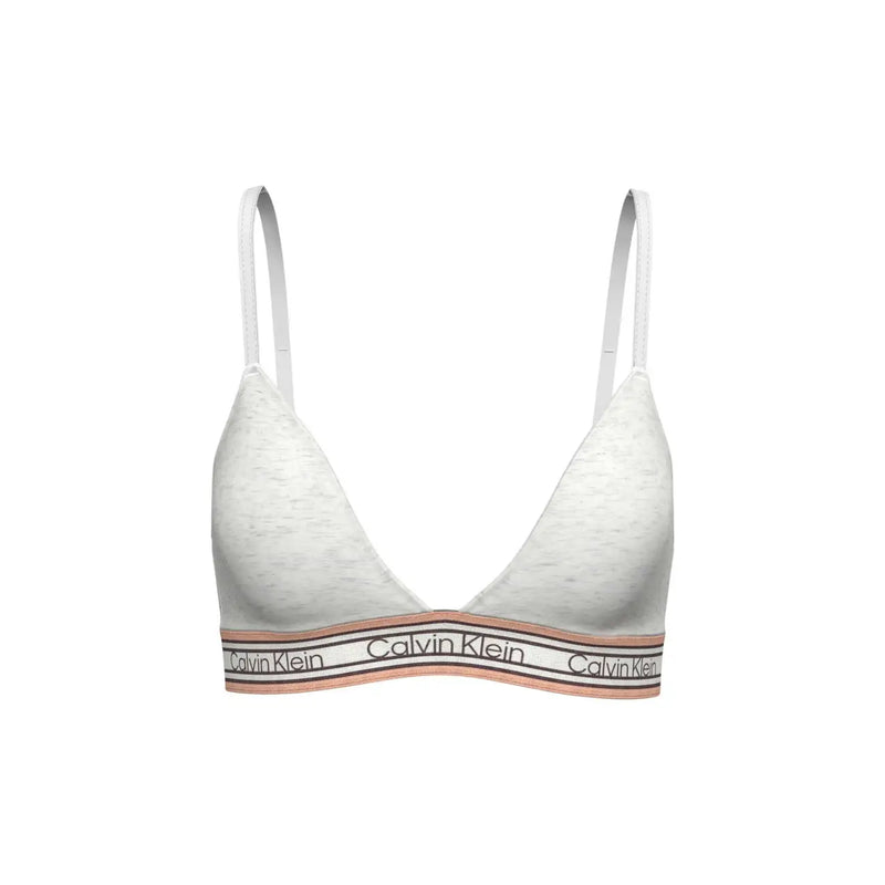 Weißer, leicht gefütterter Triangel-BH von Calvin Klein aus Baumwolle mit dünnen Trägern und pink-schwarz-weißem Logoband