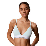 Hellblau Calvin Klein Leicht gefütterter Triangel-BH mit weißem Baumwollband und schwarzem Logo für Damenunterwäsche