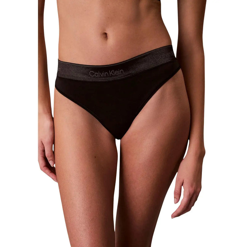 Schwarz Calvin Klein Polyester-Tanga mit dezentem grauen Logoband für Damenunterwäsche, der die Rückseite zeigt