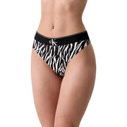 Calvin Klein Damenunterwäsche, weißer Polyester-Tanga mit schwarz-weißem Zebra-Print-Bikinihöschen und schwarzem Logo-Bund