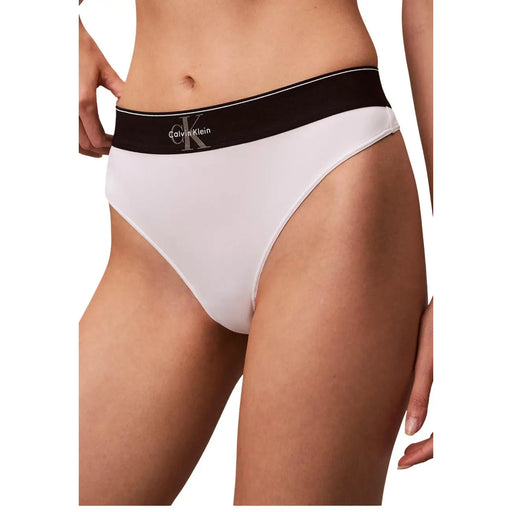 Weiß Calvin Klein Polyester-Tanga-Unterwäsche mit schwarzem Logo-Bund, entworfen für Damen