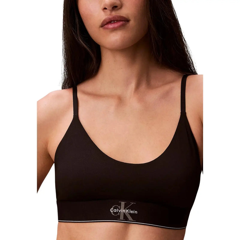Schwarzes, ungefüttertes Calvin Klein Bralette mit dünnen Trägern und dezentem Logoband aus Baumwoll-Modal für Damen