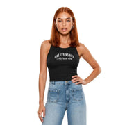 Calvin Klein Ungefüttertes Bralette für Damen aus grauem Baumwollmodal mit schwarzem Tanktop top mit New Yorker Stadtstickerei