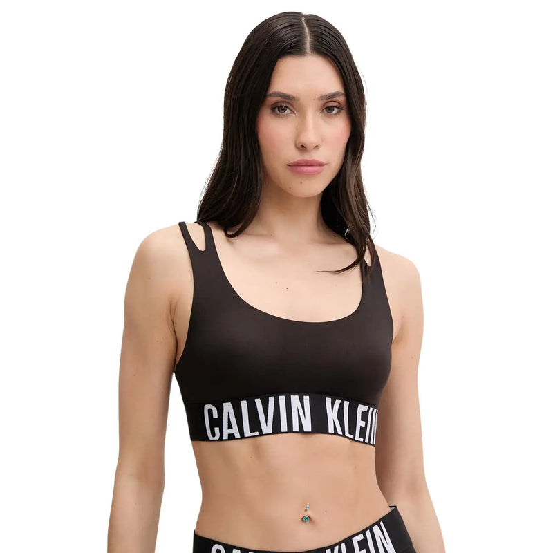 Schwarz Calvin Klein Sport-BH mit weißem Logo-Band über der Brust aus Baumwoll-Modal für Damen