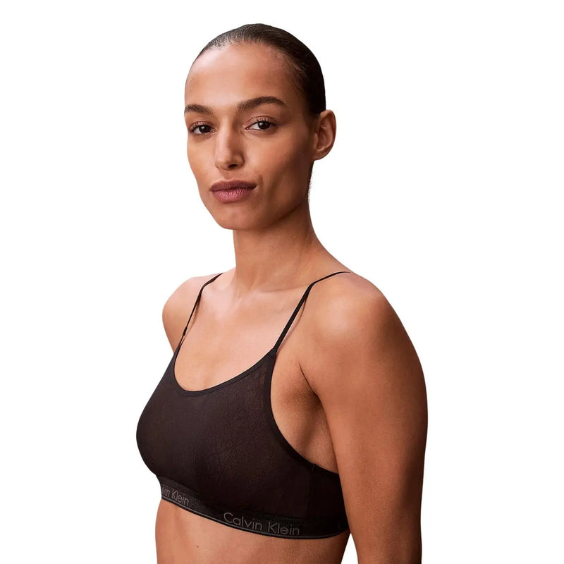 Schwarz Calvin Klein Ungefütterter Sport-BH mit dünnen Trägern und dezentem Logoband aus Baumwoll-Modal-Gewebe