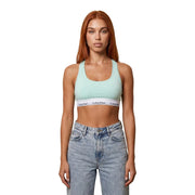 Hellgrün Calvin Klein ungefütterter BH mit weißem Logo und elastischem Unterbrustband aus grauem Baumwollmodal für Damen