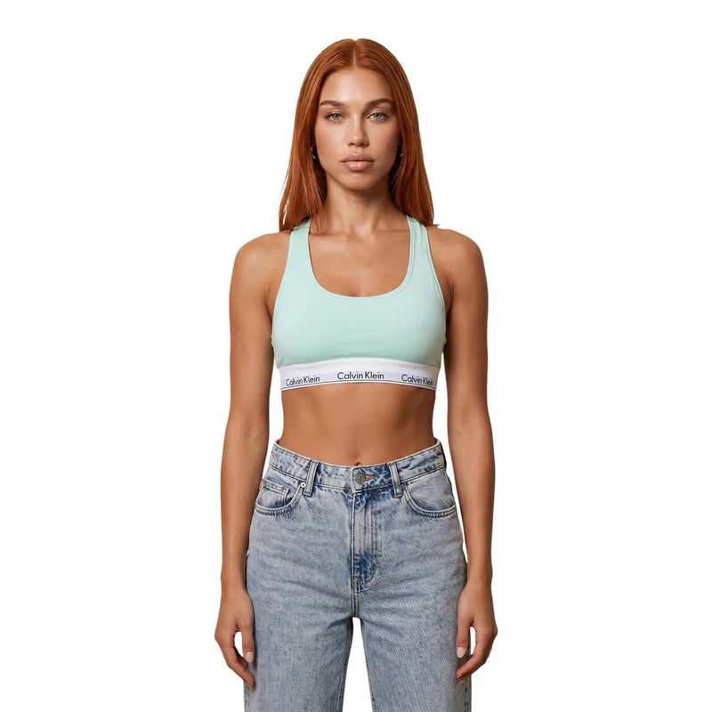 Hellgrün Calvin Klein ungefütterter BH mit weißem Logo und elastischem Unterbrustband aus grauem Baumwollmodal für Damen