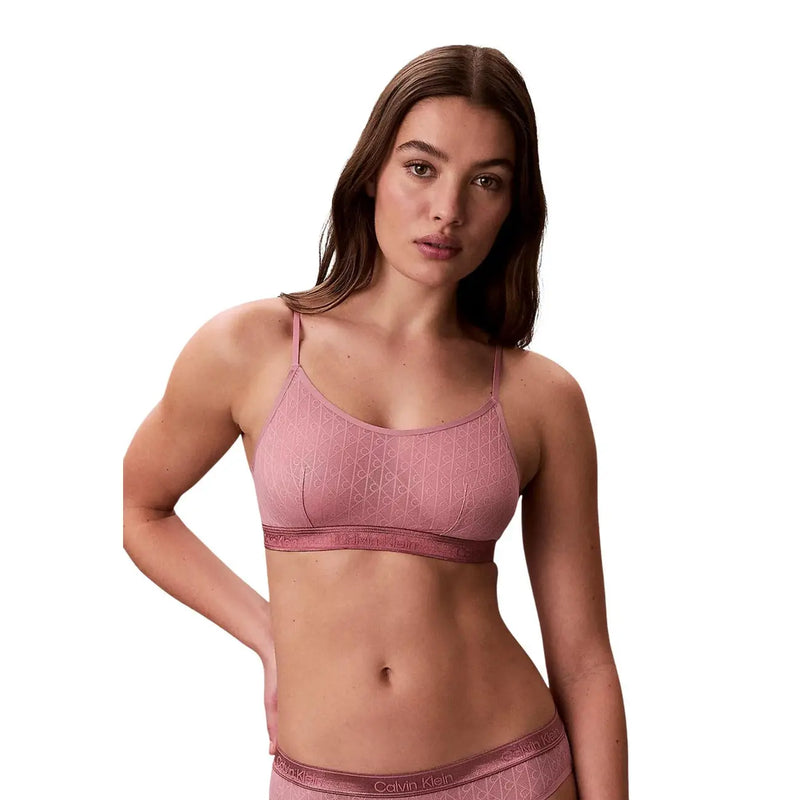 Rosa Calvin Klein Ungefütterter Damen-Bralette mit dezentem geometrischem Muster und passendem Unterbrustband aus grauem Baumwoll-Modal-Gewebe