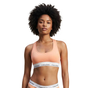 Pfirsichfarben Calvin Klein Ungefütterter Bralette-Sport-BH für Damen mit weißem Logoband aus grauem Baumwollmodal.