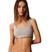 Calvin Klein Grauer, ungefütterter Damen-Bralette aus Baumwoll-Modal mit Rippstrickbündchen und schwarz-gelben Logo-Details