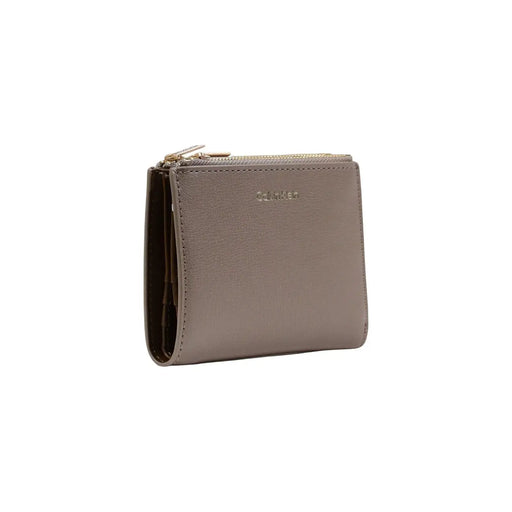 Calvin Klein Damengeldbörse aus beigefarbenem Leder mit umlaufendem Reißverschluss und goldfarbenem Reißverschluss, 11,5 x 7,5 x 2 cm