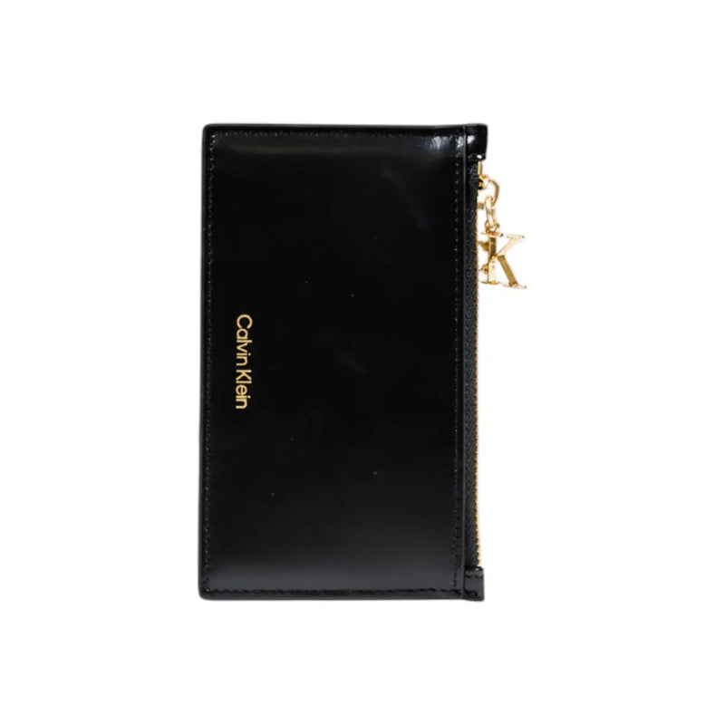 Schwarz Calvin Klein Damengeldbörse aus Kunstleder mit goldfarbenem Reißverschluss und Logo-Details, Größe 13 x 8 x 0,2 cm