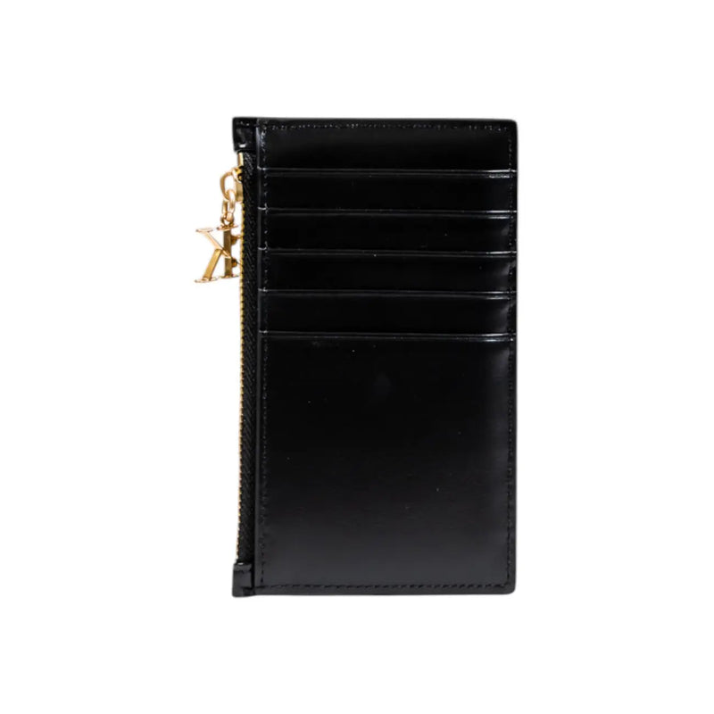 Calvin Klein Schwarze Damengeldbörse aus Kunstleder mit goldfarbenem Reißverschluss und baumelndem K-Anhänger, 13 x 8 x 0,2 cm