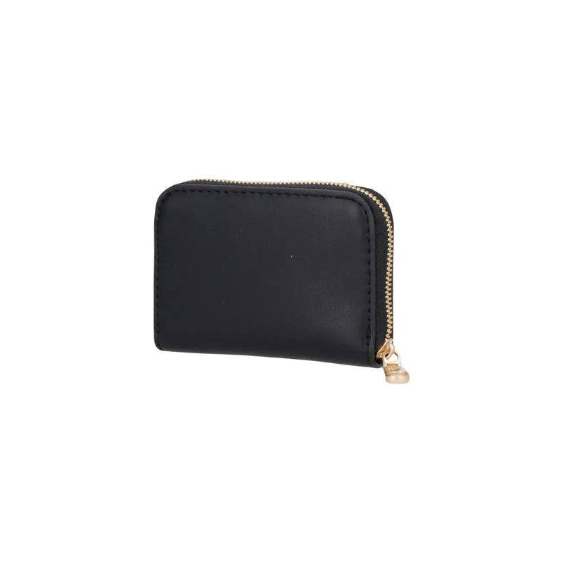 Calvin Klein Schwarze Damen-Geldbörse aus Leder mit goldfarbenem Reißverschluss und Zipper aus Polyurethan, 10 x 7 x 2 cm