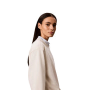 Beige cotton crewneck sweatshirt for women by Calvin Klein with subtle embroidered logo on the chest
