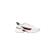 Calvin klein women white suede sneakers with burgundy accents and chunky sole for stylish casual wear