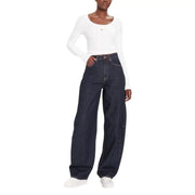 Calvin Klein Damen-Jeans aus dunkelindigofarbenem Denim mit weitem Bein und hohem Bund.
