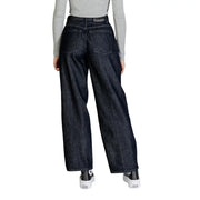 Dark indigo cotton wide-leg jeans with high waist and classic back pockets shown from the back by Calvin Klein